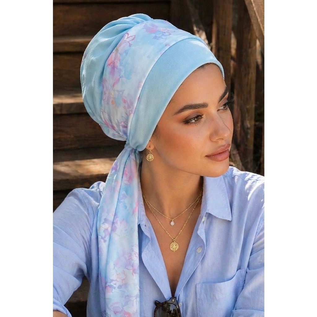 Aişe Tesettür Bebe Mavi Soft Desen Fularlı Bone Diğer Fiyatı
