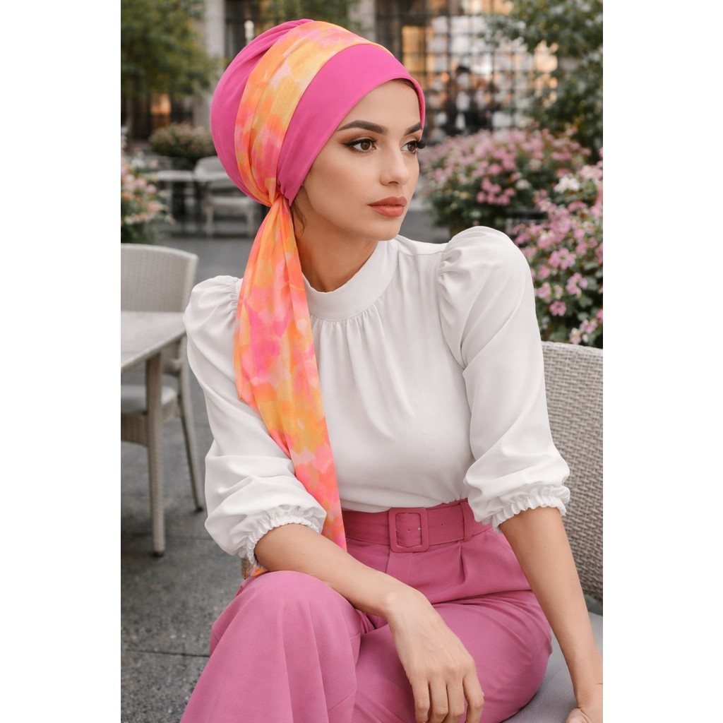 Aişe Tesettür Pembe Batik Desen Fularlı Bone Diğer Fiyatı