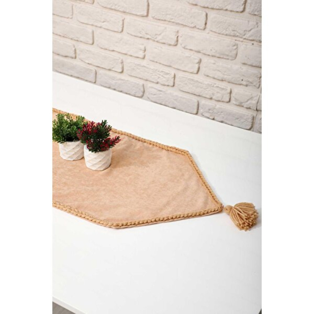 Aisha's Design 90X30 Püsküllü RUNNER,R-31K - Bej - 90 x 30 cm Masa Örtüsü Fiyatı
