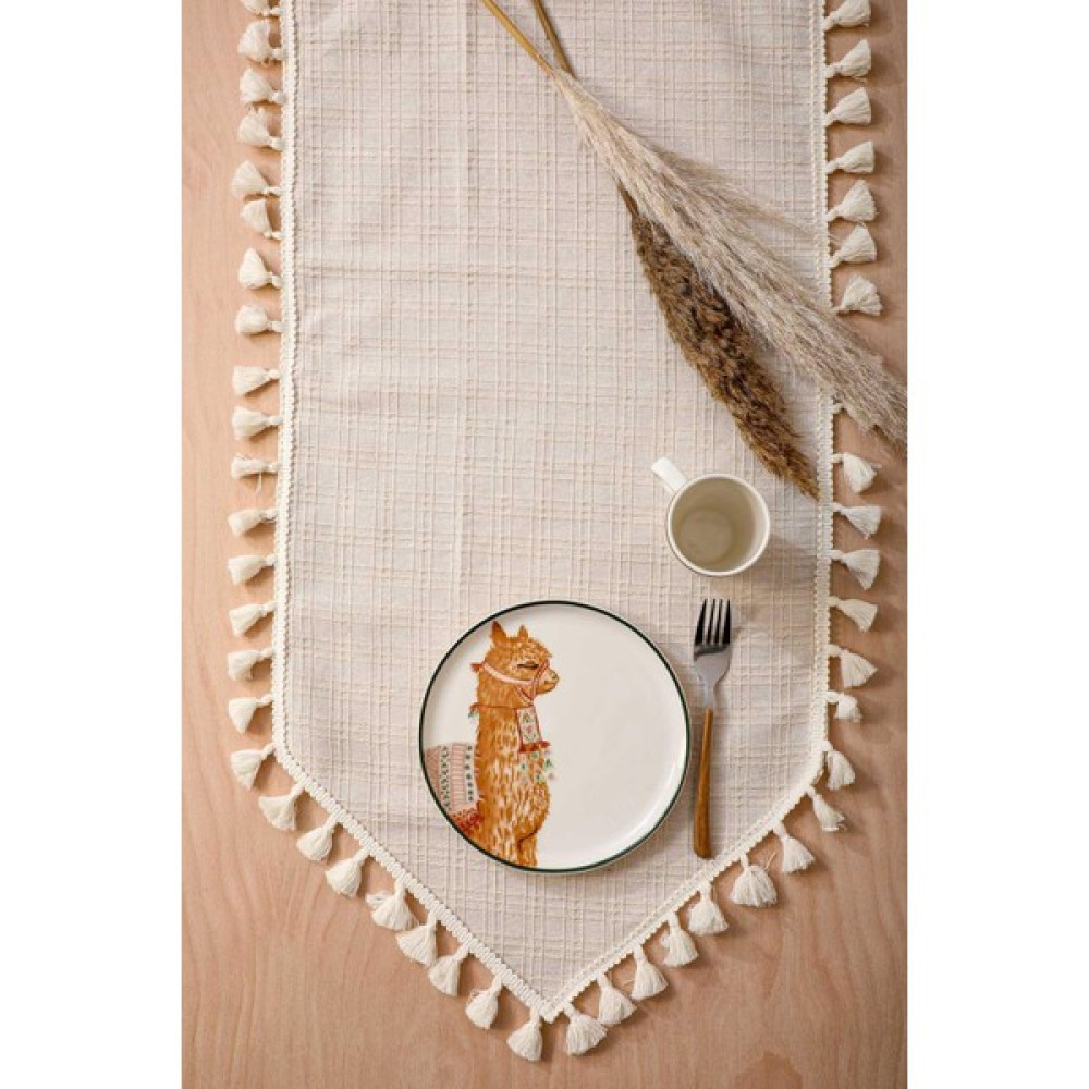 Aisha's Design 90X30 Püsküllü RUNNER,R-34K - Krem - 90 x 30 cm Masa Örtüsü Fiyatı