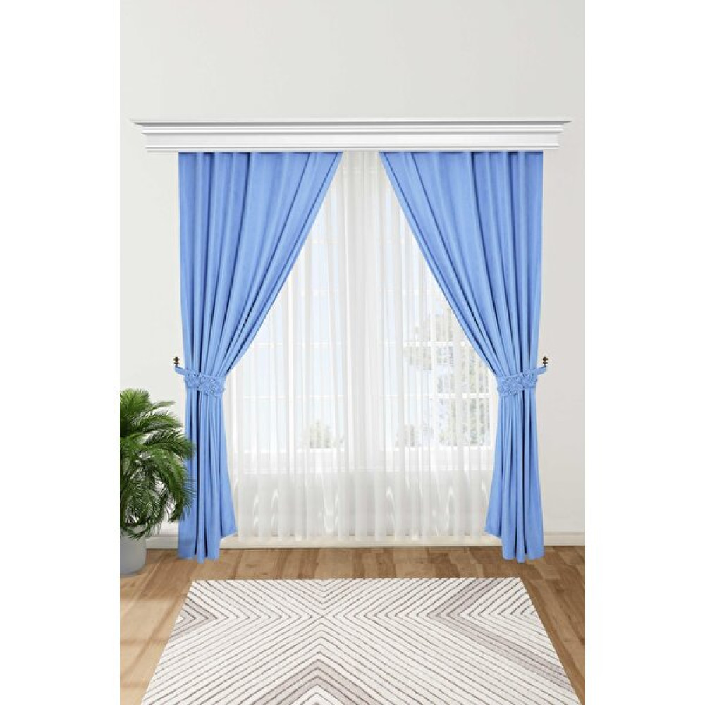Aisha's Design Çiçek Aksesuarlı Fon Perde Çift Kenar,pr-3 - 245 x 140 cm - Açık Mavi Fon Perde Fiyatı