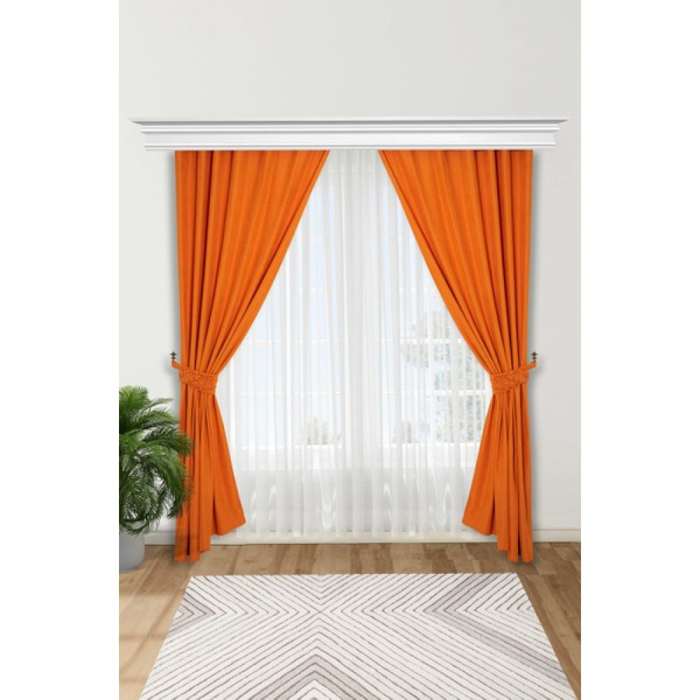 Aisha's Design Çiçek Aksesuarlı Fon Perde Çift Kenar,pr-3 - 245 x 140 cm - Turuncu Fon Perde Fiyatı