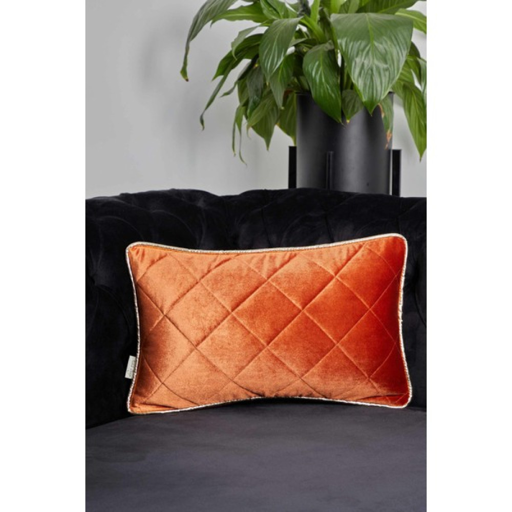 Aisha's Design Kenarları Gold Biyeli Kadife Kırlent KILIFI,K-317 - 50 x 30 cm - Kiremit Kırlent / Mobilya Yastığı Fiyatı