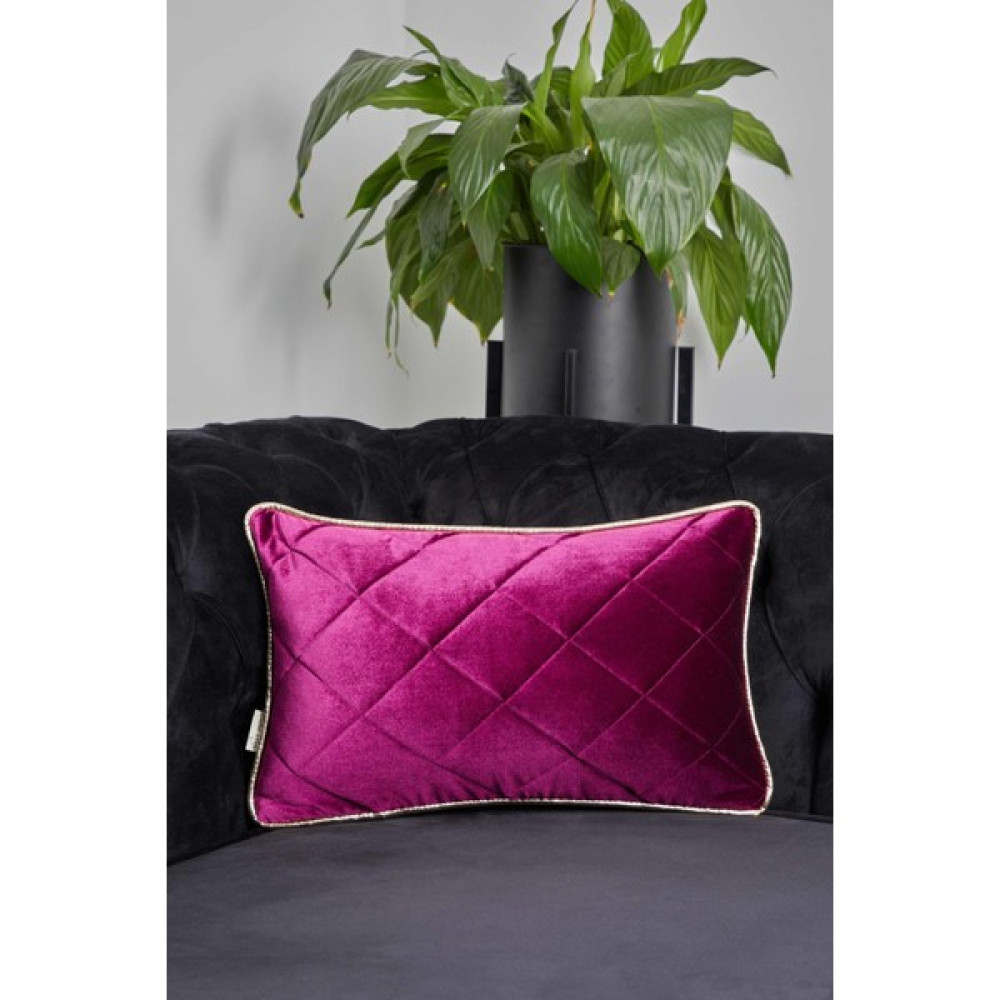 Aisha's Design Kenarları Gold Biyeli Kadife Kırlent KILIFI,K-317 - 50 x 30 cm - Mor Kırlent / Mobilya Yastığı Fiyatı