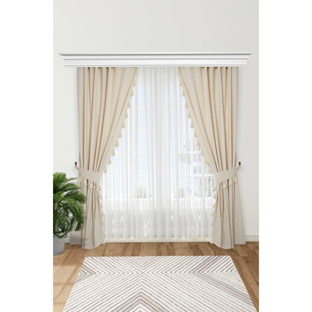 Aisha's Design Kenarları Püsküllü Fon Perde Çift Kenar,pr-16 - 245 x 140 cm - Krem Fon Perde Fiyatı