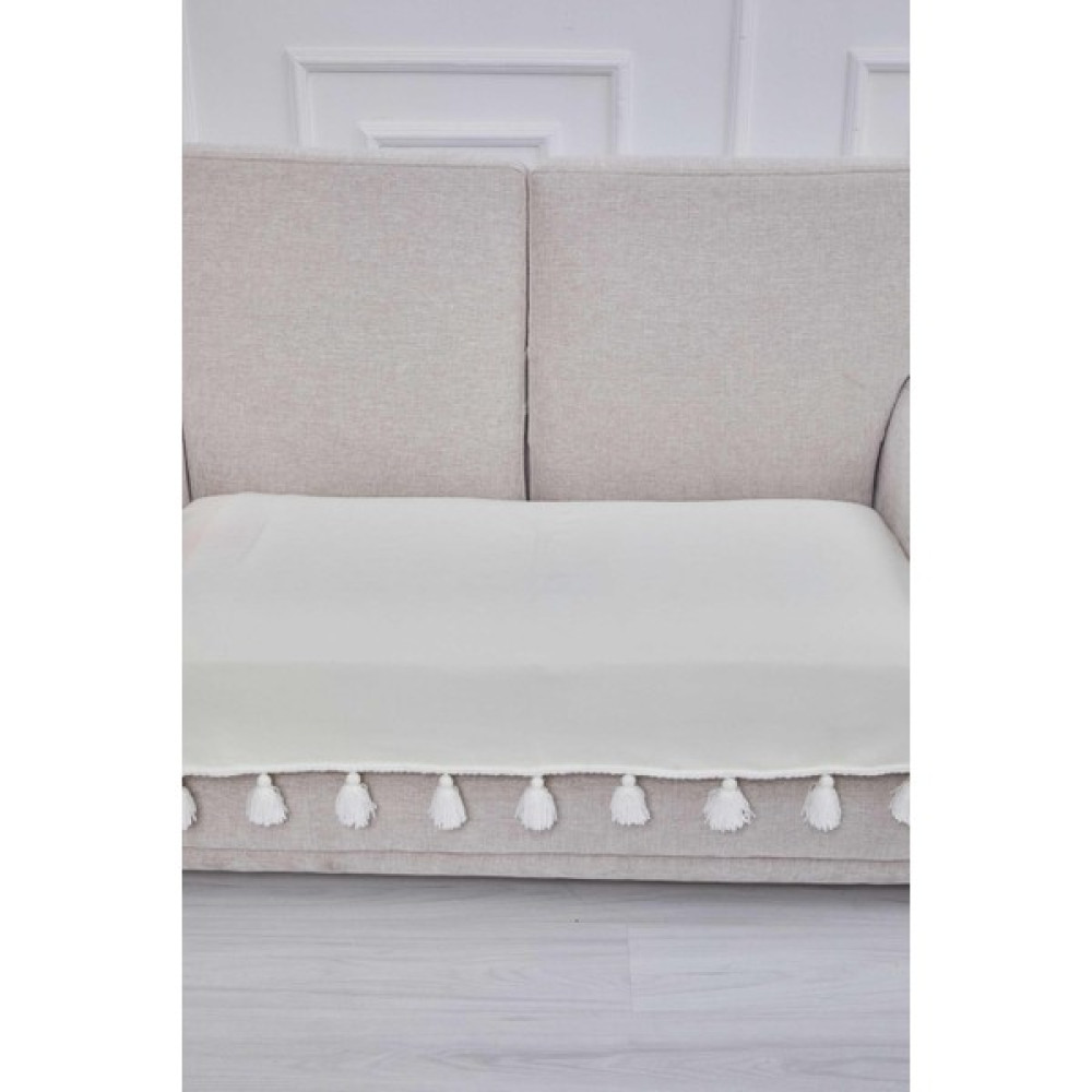 Aisha's Design Örgü Kenar Detaylı Püsküllü Koltuk Örtüsü 90 x 155 CM,KO-26IK - 90 x 155 cm - Ekru Koltuk & Kanepe Örtüsü Fiyatı