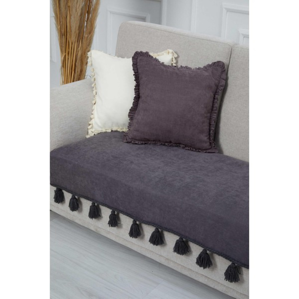 Aisha's Design Örgü Kenar Detaylı Püsküllü Koltuk Örtüsü 90 x 155 CM,KO-26IK - 90 x 155 cm - Gri Koltuk & Kanepe Örtüsü Fiyatı