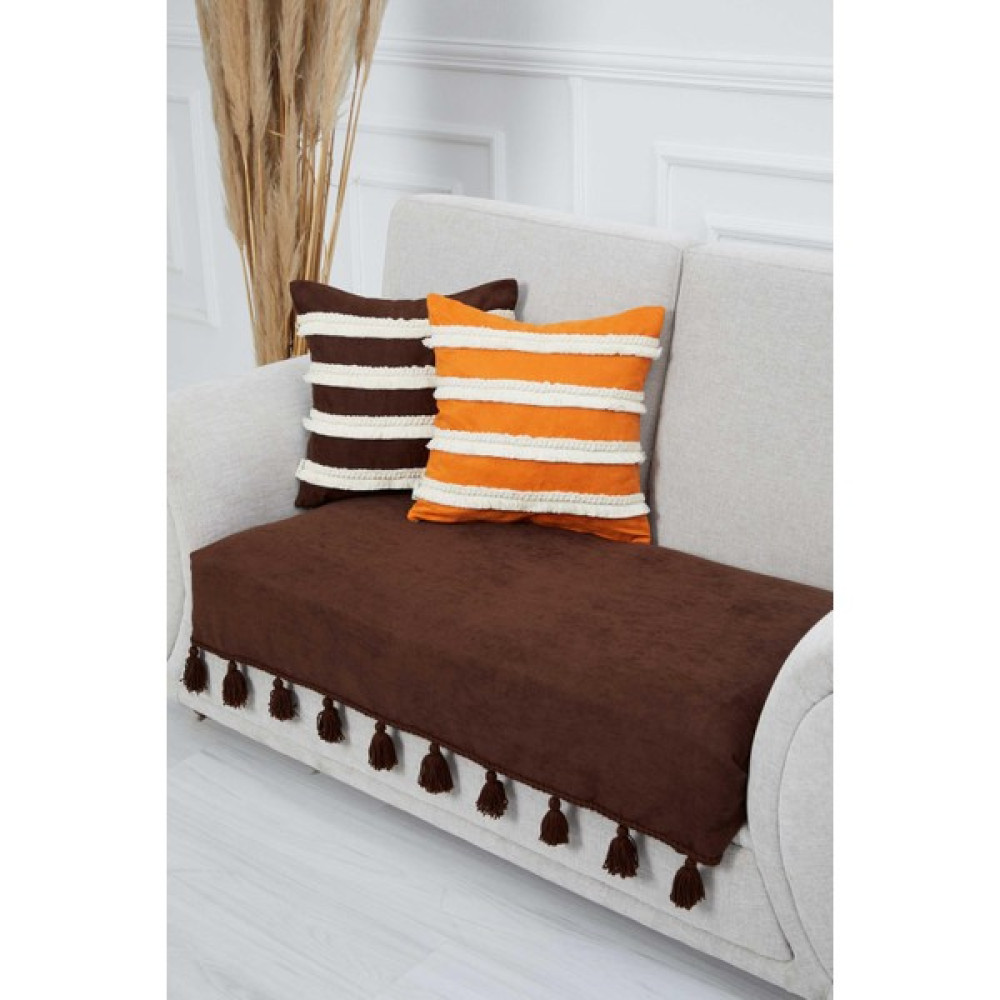 Aisha's Design Örgü Kenar Detaylı Püsküllü Koltuk Örtüsü 90 x 155 CM,KO-26IK - 90 x 155 cm - Kahverengi Koltuk & Kanepe Örtüsü Fiyatı