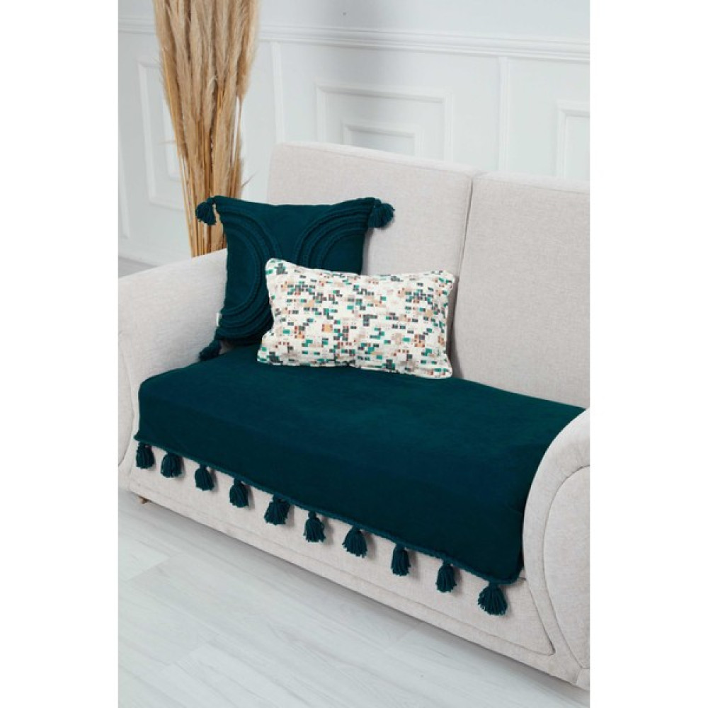 Aisha's Design Örgü Kenar Detaylı Püsküllü Koltuk Örtüsü 90 x 155 CM,KO-26IK - 90 x 155 cm - Petrol Mavisi Koltuk & Kanepe Örtüsü Fiyatı