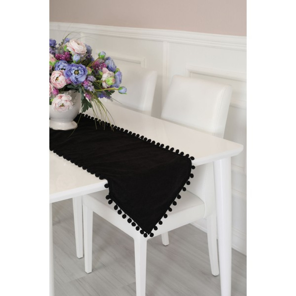 Aisha's Design Ponponlu Runner 90X30,SIYAH,R-20 - Siyah - 30 x 90 cm Masa Örtüsü Fiyatı