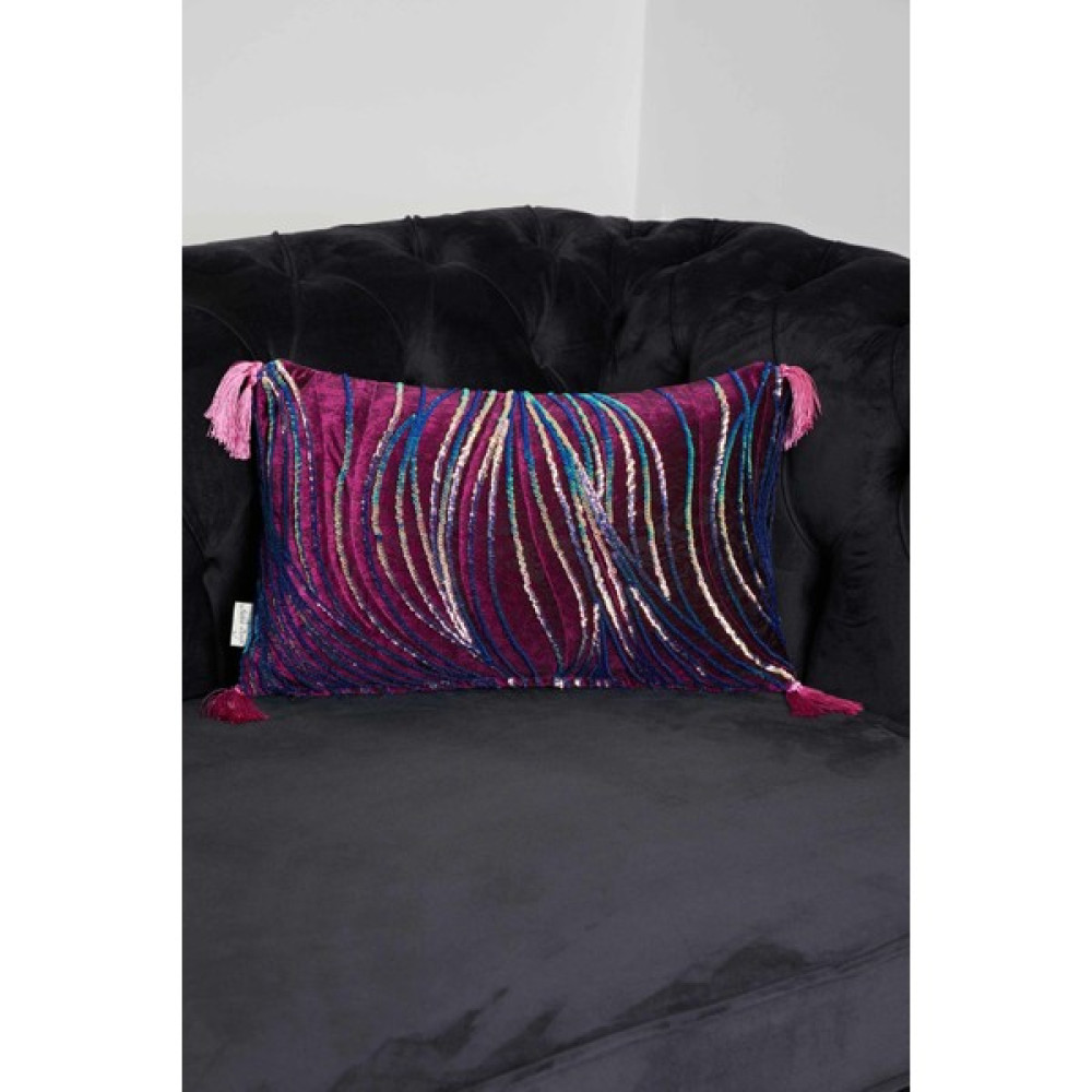 Aisha's Design Pullu Püsküllü Kadife Kırlent KILIFI,K-331 - 50 x 30 cm - Mor Kırlent / Mobilya Yastığı Fiyatı