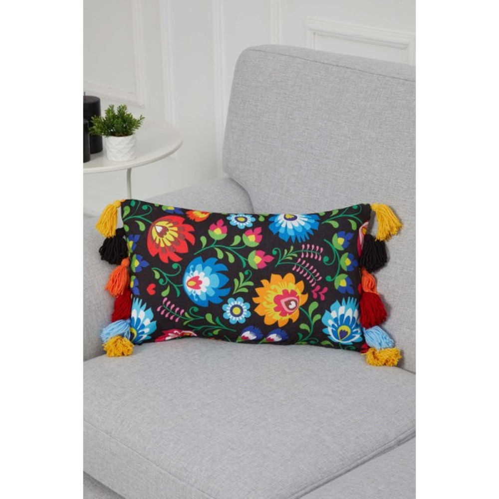 Aisha's Design Püsküllü Desenli Kırlent KILIFI,K-344 - 50 x 30 cm - Renkli Kırlent / Mobilya Yastığı Fiyatı