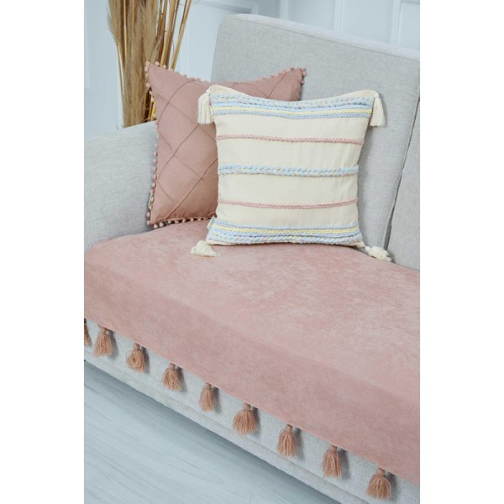 Aisha's Design Püsküllü Ikili Koltuk Örtüsü 90 x 155,KO-19IK - 90 x 155 cm - Pudra Koltuk & Kanepe Örtüsü Fiyatı