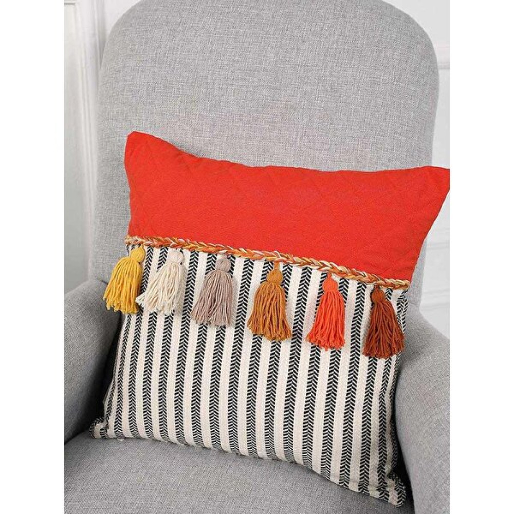 Aisha's Design Renkli Püsküllü Kırlent Kılıfı,K-196 - 45 x 45 cm - Turuncu Kırlent / Mobilya Yastığı Fiyatı