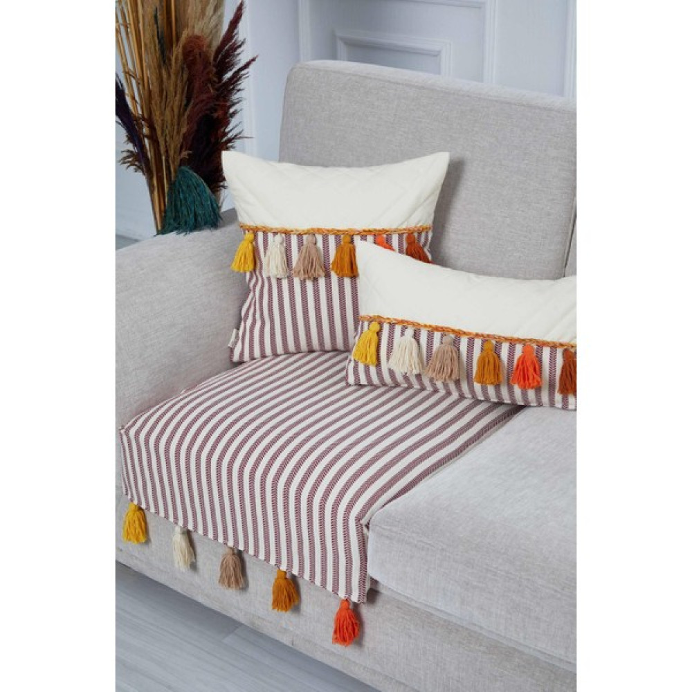 Aisha's Design Renkli Püsküllü Koltuk Örtüsü Tekli Koltuk Örtüsü 75 x 90,KO-20T - Bordo - 75 x 90 cm Koltuk & Kanepe Örtüsü Fiyatı