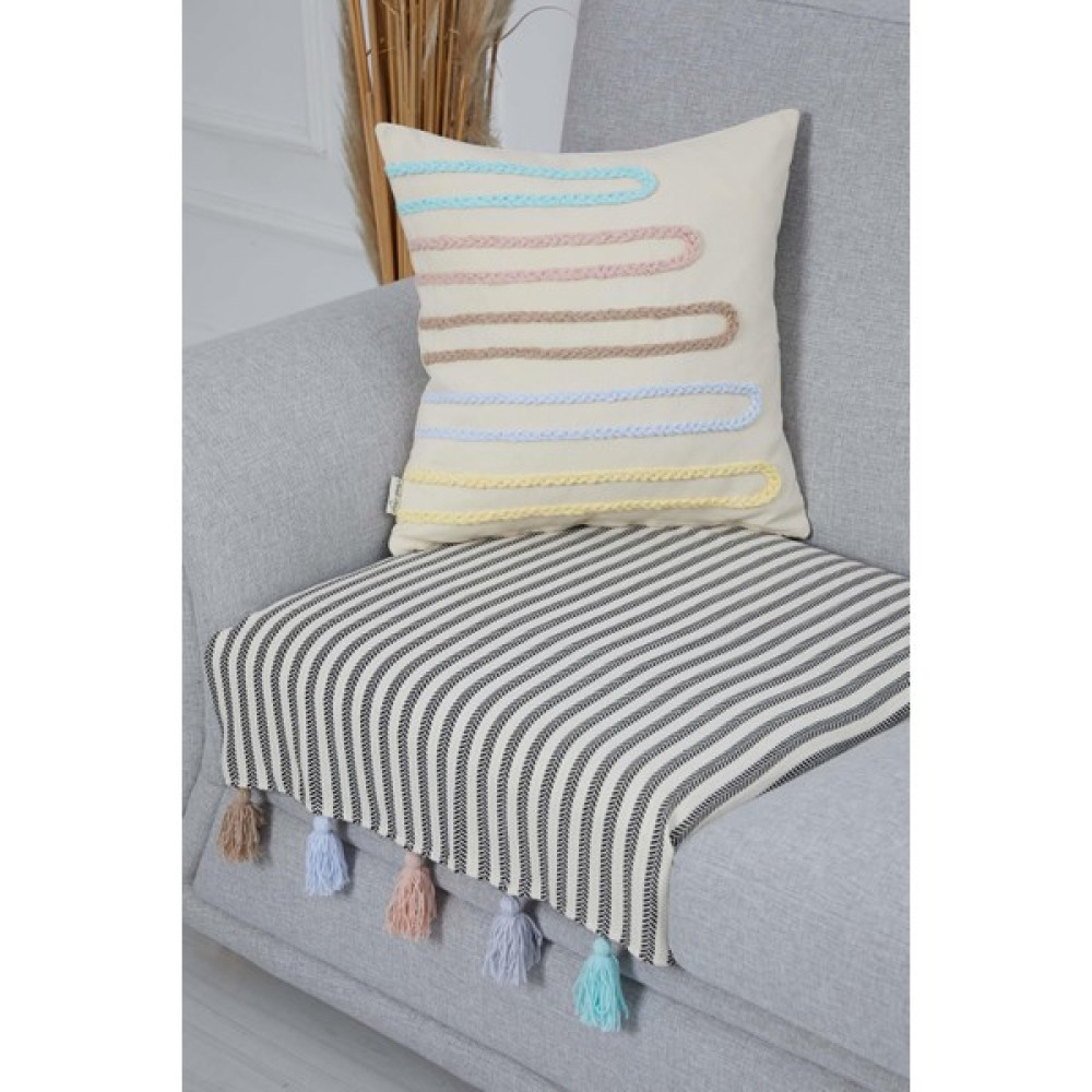 Aisha's Design Renkli Püsküllü Koltuk Örtüsü Tekli Koltuk Örtüsü 75 x 90,KO-20T - Mavi - 75 x 90 cm Koltuk & Kanepe Örtüsü Fiyatı