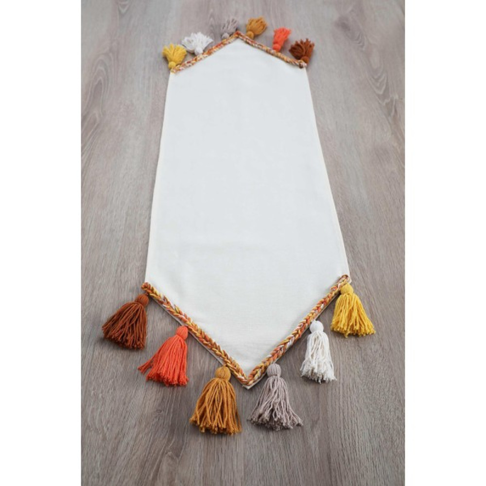 Aisha's Design Renkli Püsküllü Runner 90 x 30,R-48K - 30 x 90 cm - Turuncu Masa Örtüsü Fiyatı