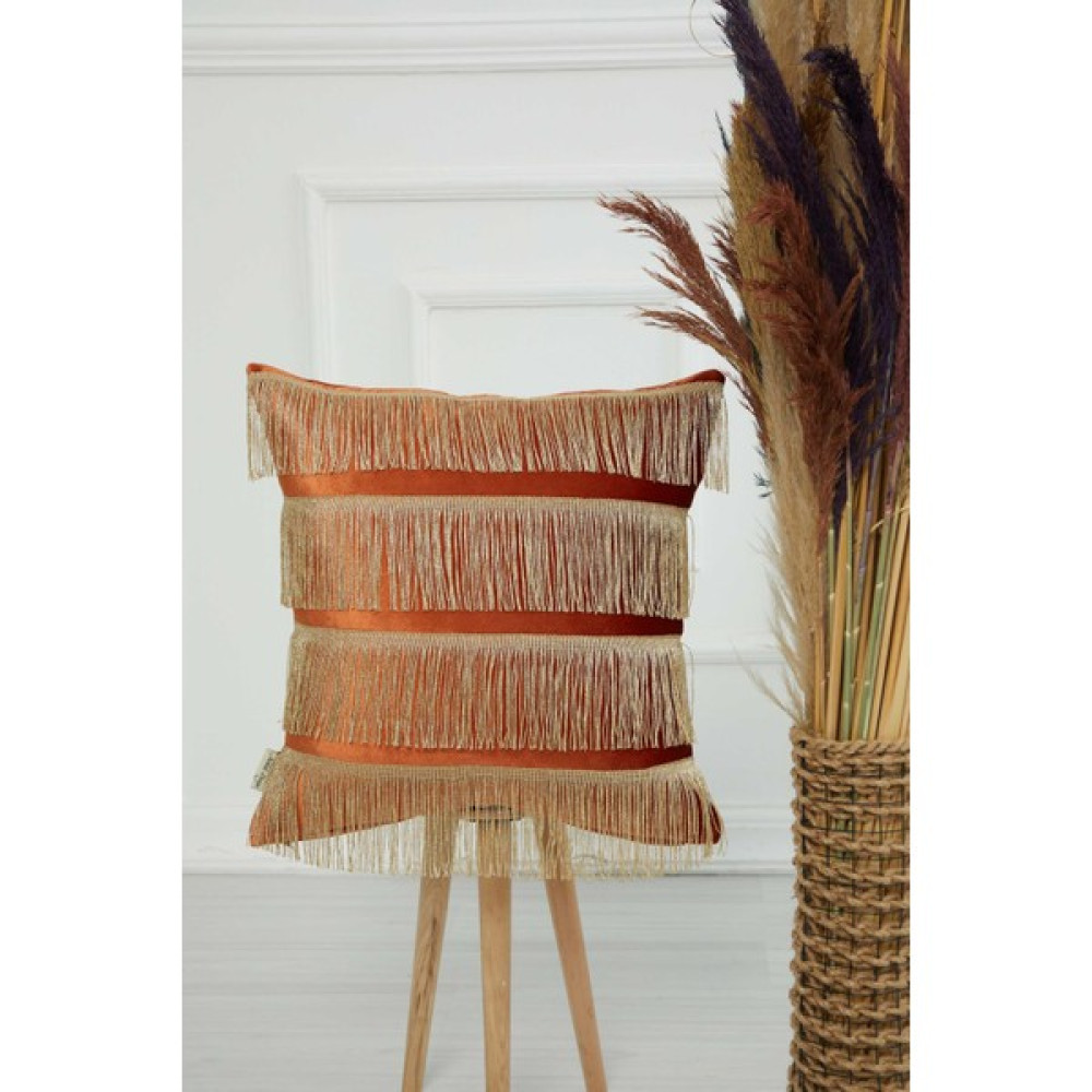 Aisha's Design Saçaklı Kadife Kırlent Kılıfı 45X45 CM,K-352 - 45 x 45 cm - Kiremit Kırlent / Mobilya Yastığı Fiyatı