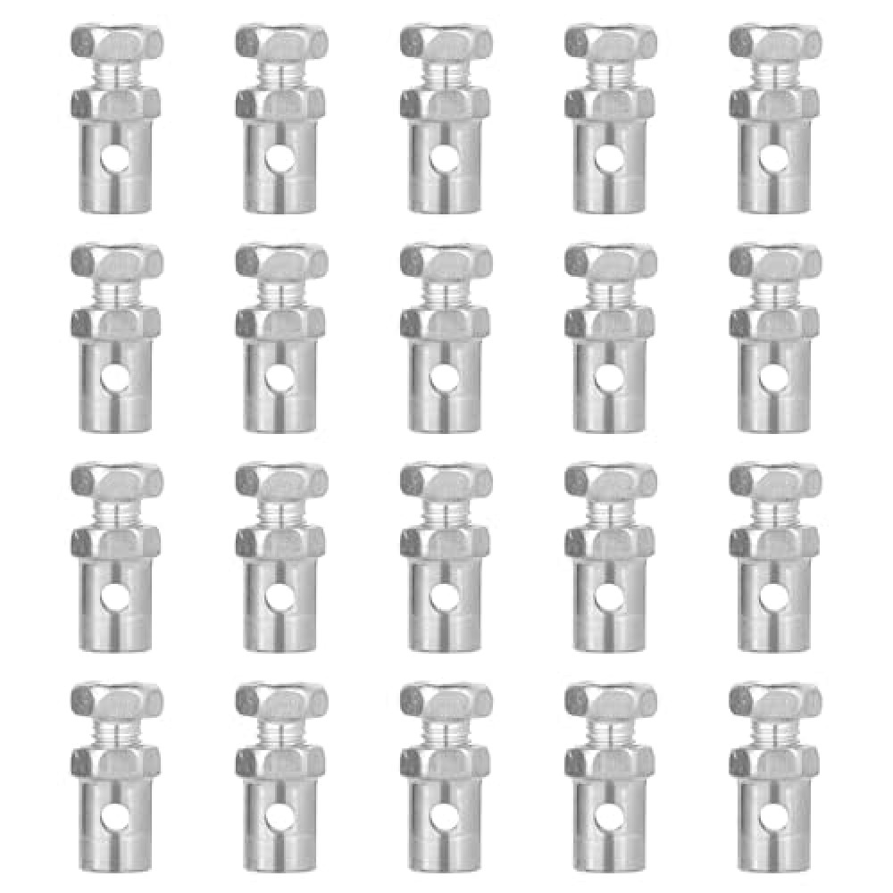 Aiyorse 20 Pcs 1/8" Universal Throttle Cable Ends Stops, Go Kart Brake Cable Ends Locks Clamp for Motorcycle Motorized Bike Clutch Cable Bicycle Garden Lawn Mower Scooter Parts (Silver)