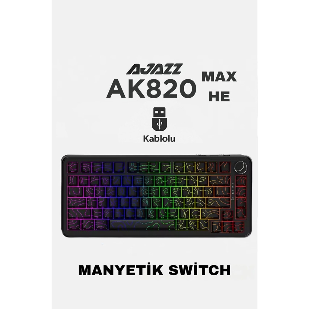 Ajazz AK820 Max He Kablolu Mekanik Oyun Klavyesi, Rapid Trigger, Rgb Aydınlatma, Hall Effect - Siyah - Gri Klavye - Mouse Fiyatı