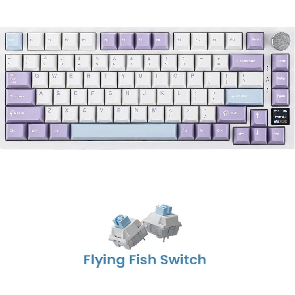 Ajazz AK820 Pro Mekanik Oyun Klavyesi 3 Modlu Tft Renkli Ekran, Gasket Yapı Hot Swap Rgb - Flying Fish Switch - Beyaz - Açık Mor Klavye - Mouse Fiyatı