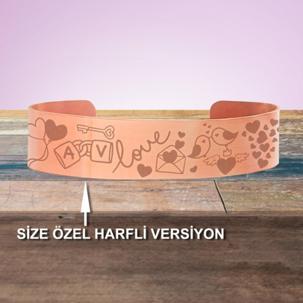 Ajda's Aşk Temalı Kişiye Özel Harf Eklenebilir Saf Bakır Bilezik Bijuteri Bilezik Fiyatı