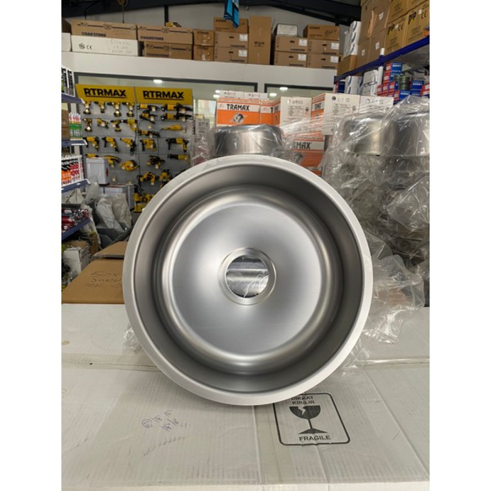 Ak Metal Akmetal 42Cm Çap ,Yuvarlak Evye , Paslanmaz, Daire, Oval Krom Mutfak Lavabosu Evyesi Bataryalar & Musluklar Fiyatı