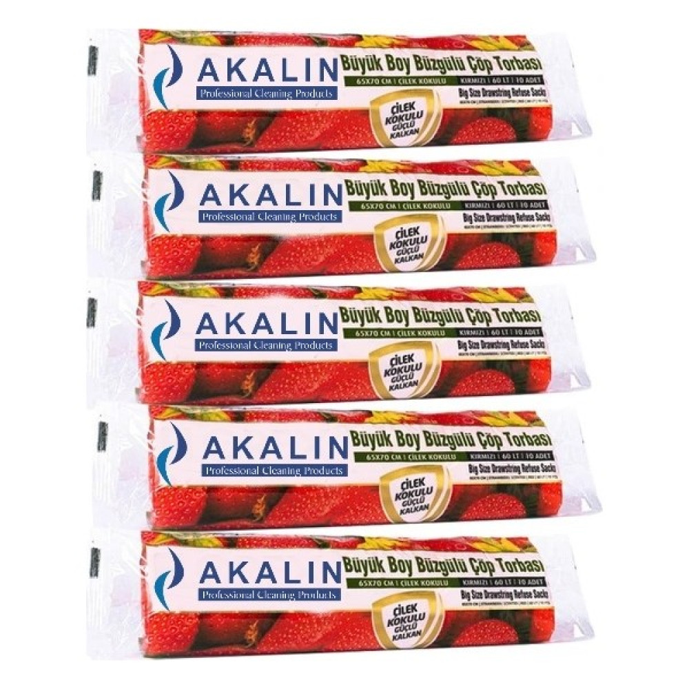 Akalın Büzgülü Büyük Boy 5 Rulo Avantaj Seri Çilek Kokulu - 65 x 70 cm Çöp Poşetleri Fiyatı
