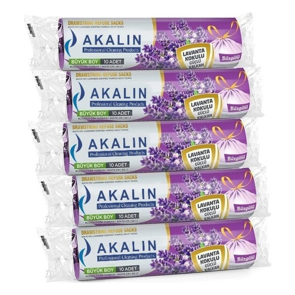 Akalın Büzgülü Lavanta Kokulu Büyük Boy Çöp Torbası 65X70 cm 5 Rulo - 65 x 70 cm Çöp Poşetleri Fiyatı