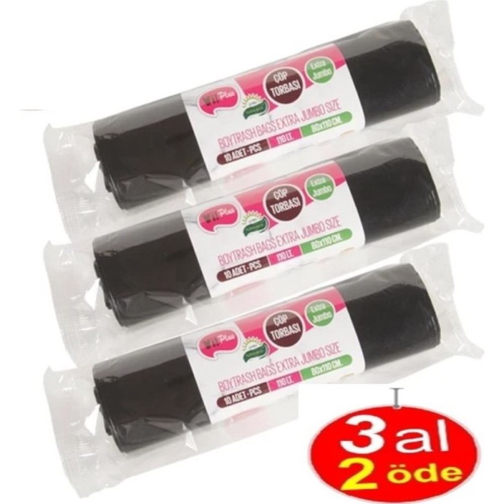 Akalın Çöp Torbası 3 Al 2 Öde Extra Jumbo Boy 110 Litre 80X110 Ebatında ( Çöp Poşeti ) - 80 x 110 cm Çöp Poşetleri Fiyatı