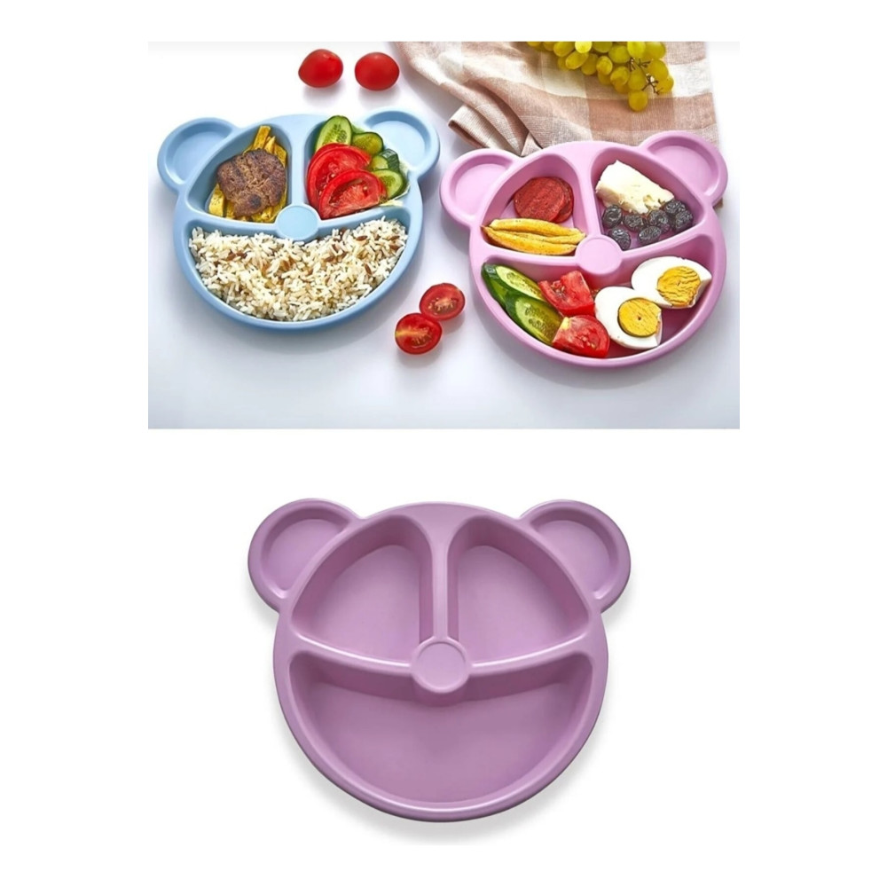 akansumakine Pembe Ayıcık Şekilli Mama Ve Yemek Tabağı Silikonlu Plastik Bebek Beslenme Gereçleri Fiyatı
