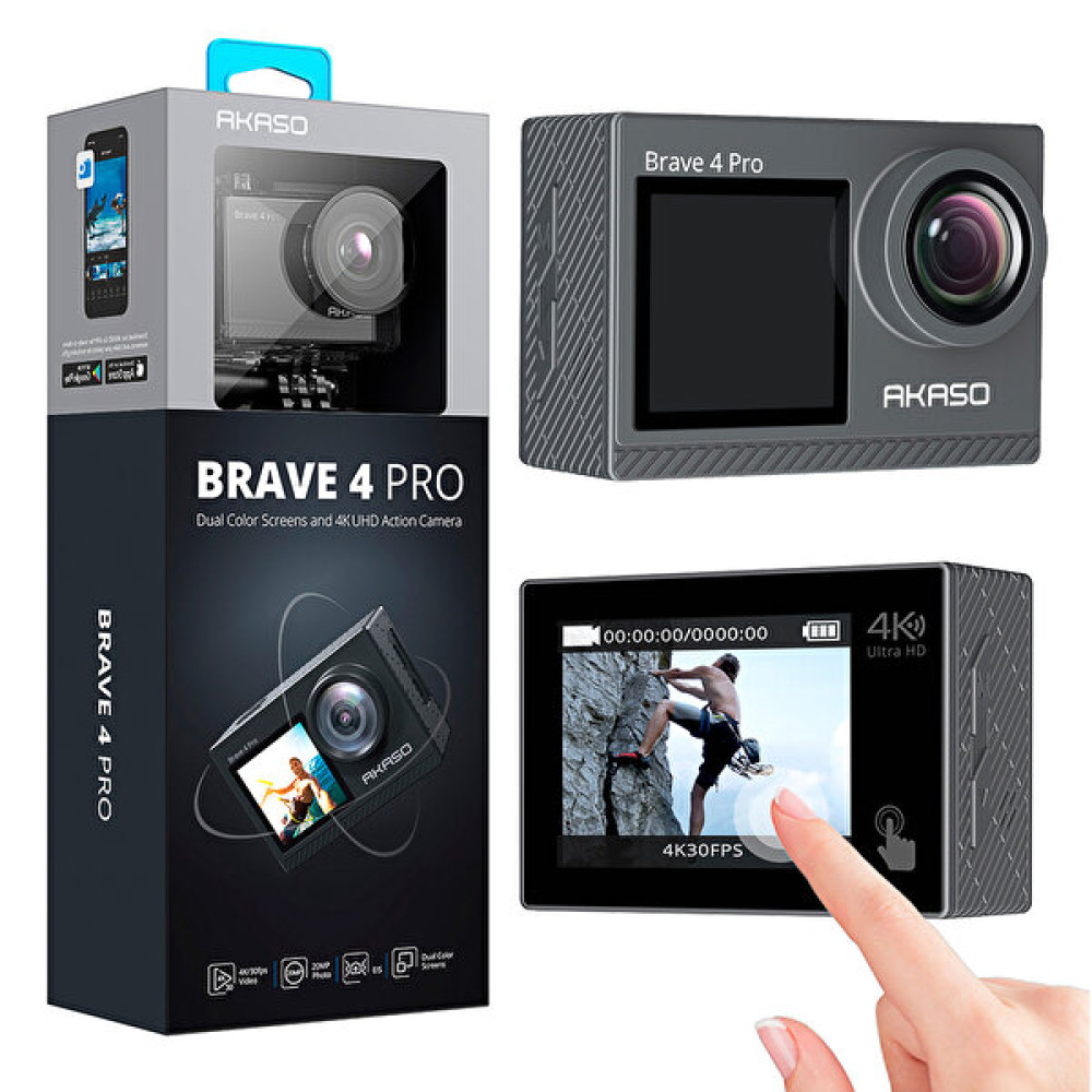 Akaso Brave 4 Pro Dual Screens 4K 30Fps Wi-Fi Aksiyon Kamera ve Aksesuar Seti Aksiyon Kameralar Fiyatı