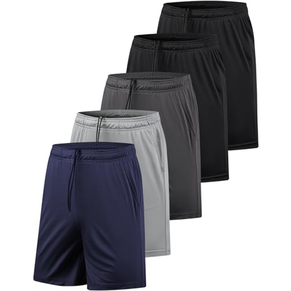 AKAWOOKO 5 Pack Men's Athletic Gym Shorts with Pockets Quick Dry Activewear Workout Running Shorts for Men (US, Alpha (Alpha), XL, Regular, SET1)