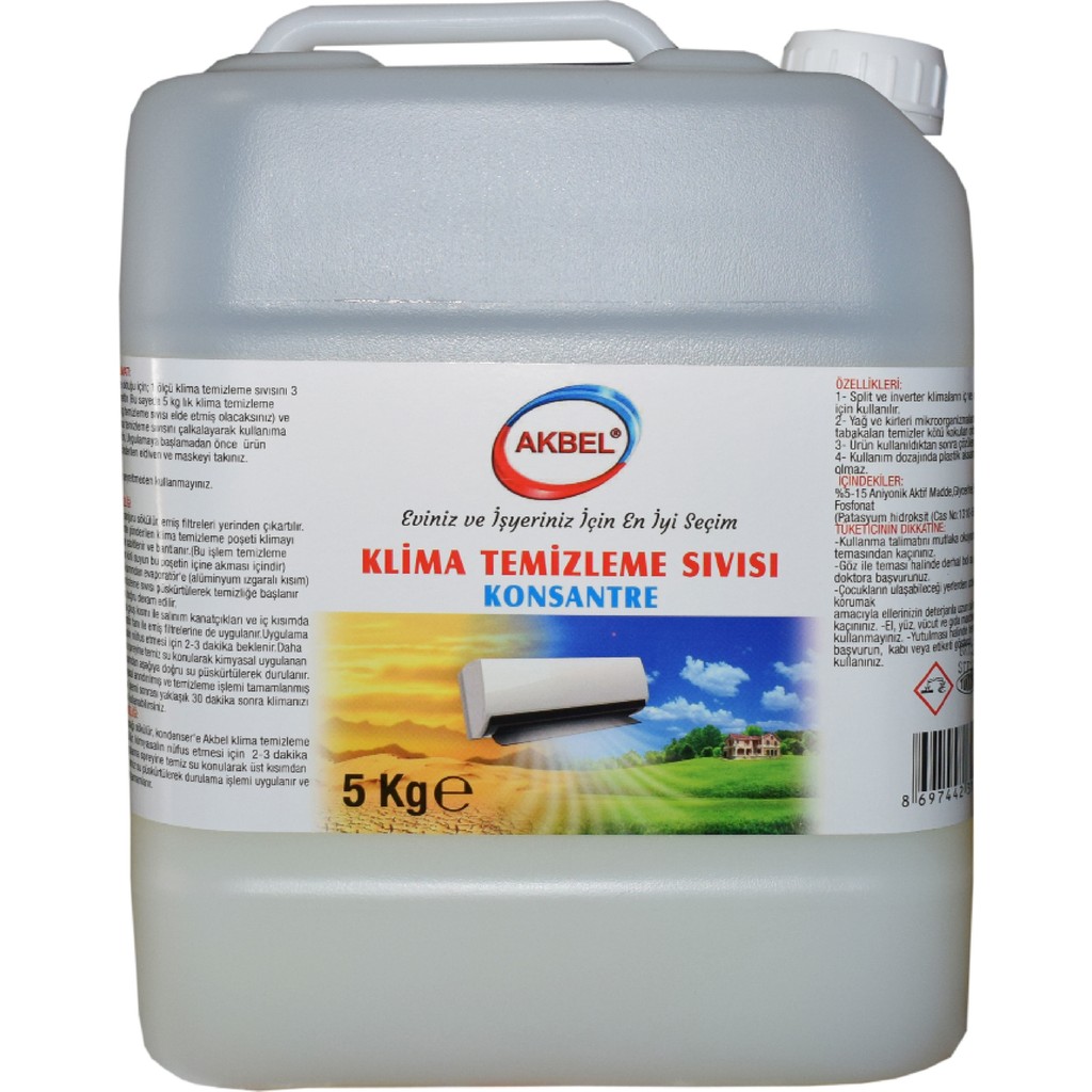 Akbel Klima Temizleme Sıvısı Konsantre 5 kg + 3 Adet Klima Temizleme Poşeti Klimalar Fiyatı