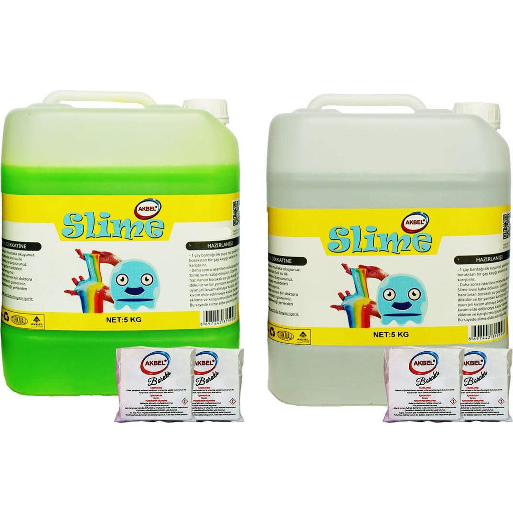 Akbel Zıp Zıp Slime 2 Renk Şeffaf 5 kg + Yeşil 5 kg + Boraks Eğitici Oyuncak Fiyatı