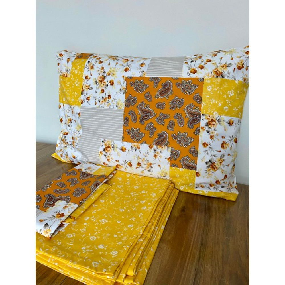 Akça Ev Patchwork Desen Çift Kişilik Çarşaf ve Yastık Kılıfı - 240 x 260 - Turuncu Çarşaf Fiyatı