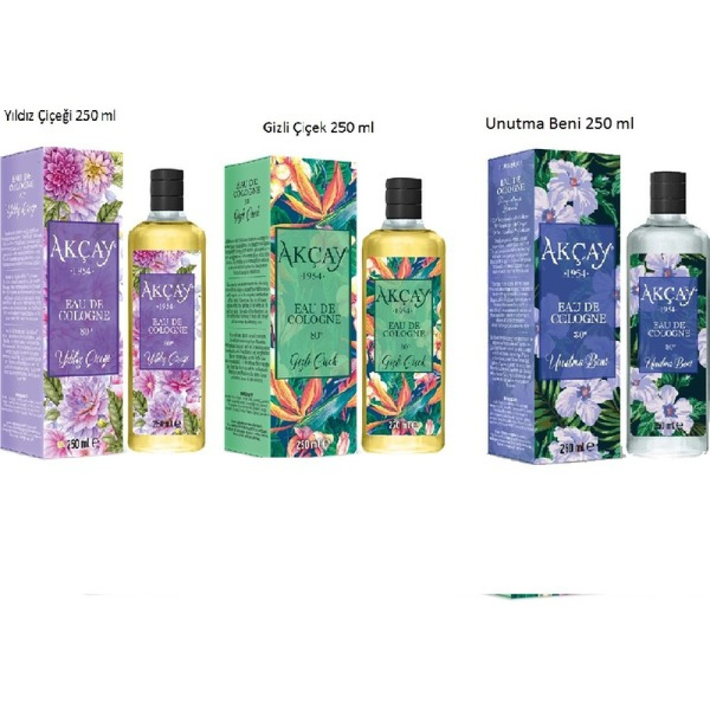 Akçay Kolonyaları Özel Serisi, Yıldız Çiçeği 250 Ml, Gizli Çiçek 250 Ml Ve Unutma Beni 250 Ml Kolonya & Gülsuyu Fiyatı