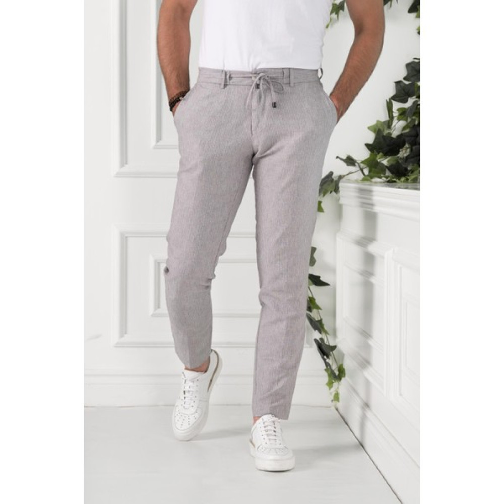 Akçaylar Beli Iplikli Çizgili Regular Fit Keten Erkek Jogger Pantolon Erkek Pantolon Fiyatı