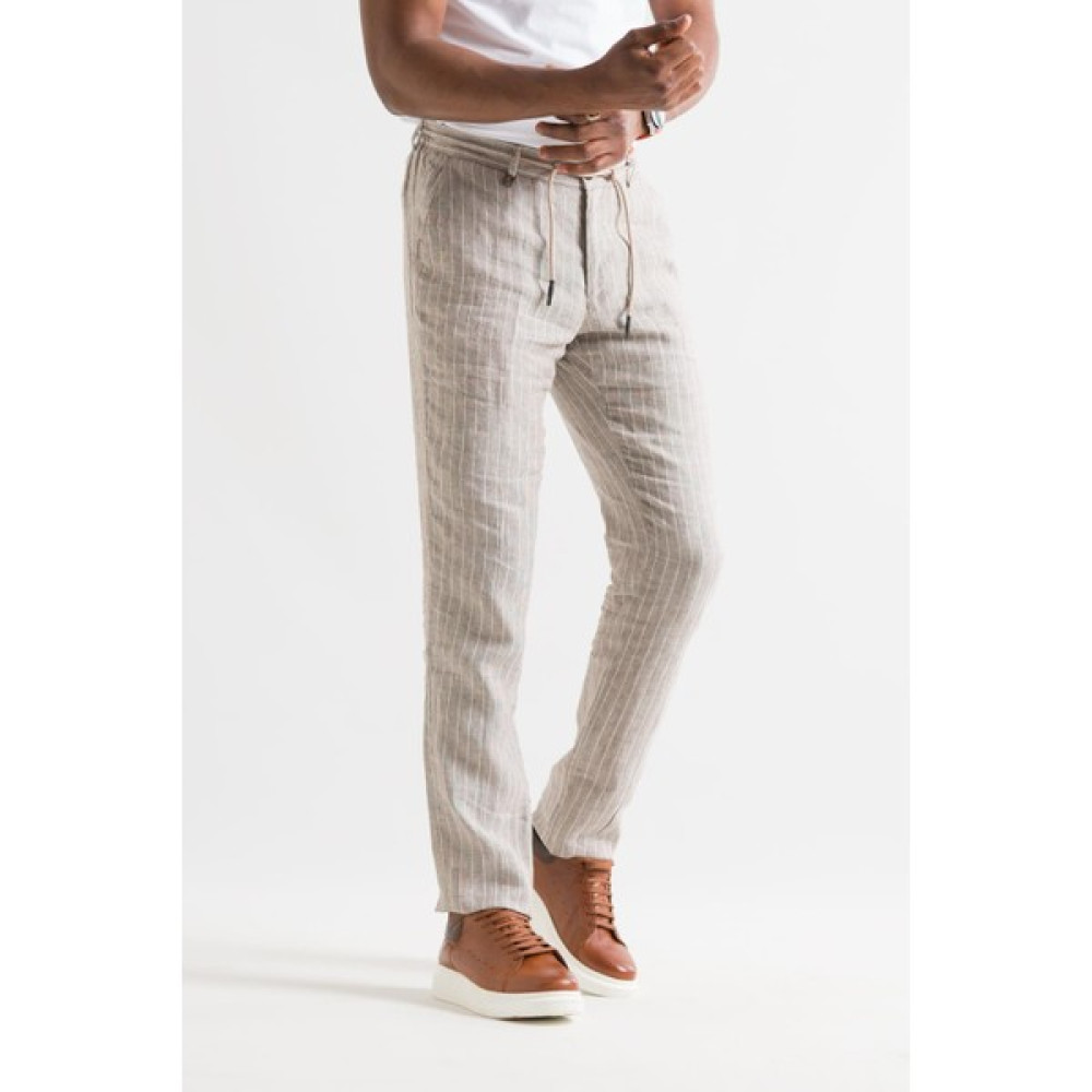 Akçaylar Regular Fit Çizgili Beli Lastikli Iplikli Yazlık Ince Linen Kumaş Erkek Keten Pantolon Erkek Pantolon Fiyatı
