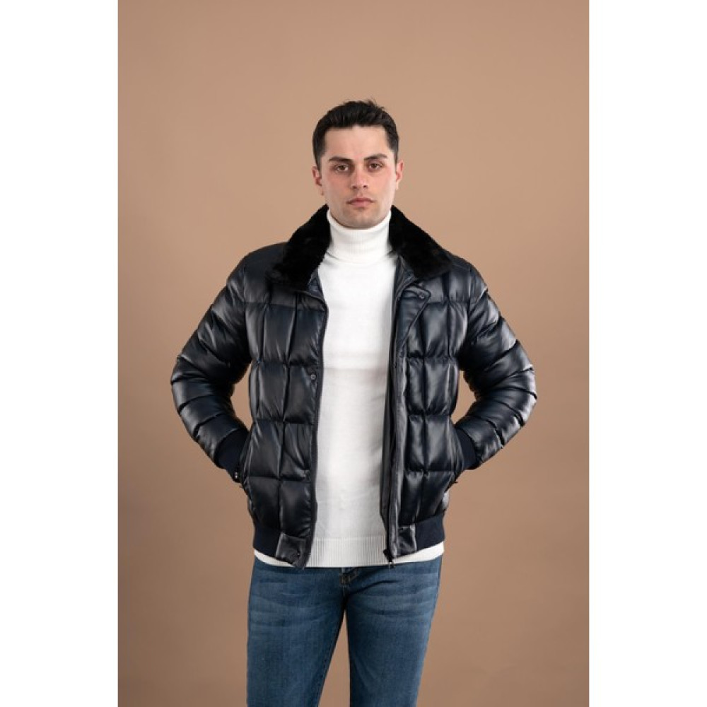 Akçaylar Slimfit Kürk Yakalı Suni Deri Erkek Kapitone Puffer Mont Erkek Mont Fiyatı