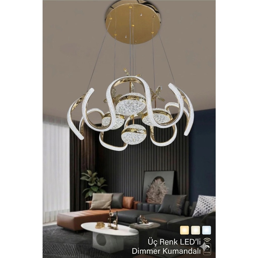 Akgül Asel Kumandalı 4 Modern Top Gold Avize Avize Fiyatı
