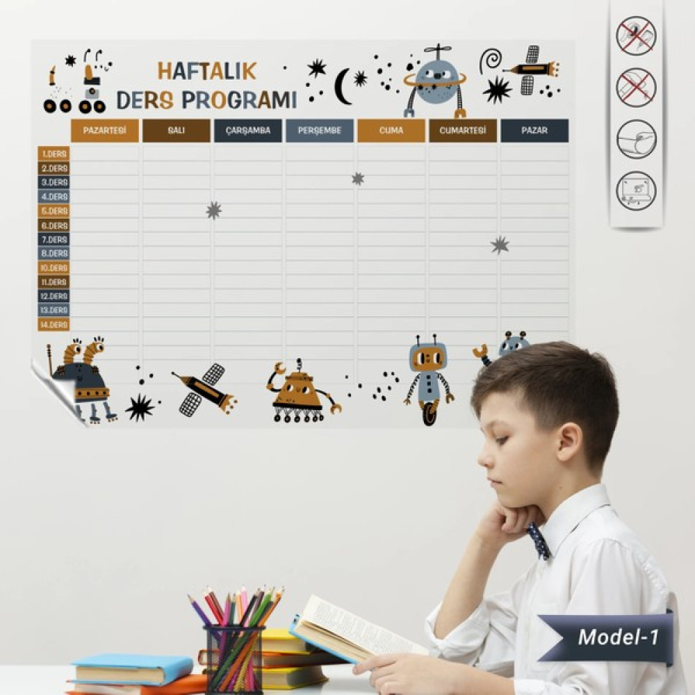 Akıllı Kağıt Statik Kağıt Haftalık Ders Programı (Model -1) 70 cm x 98 cm 11 - Renkli - 1 Adet Oto Boyaları Fiyatı