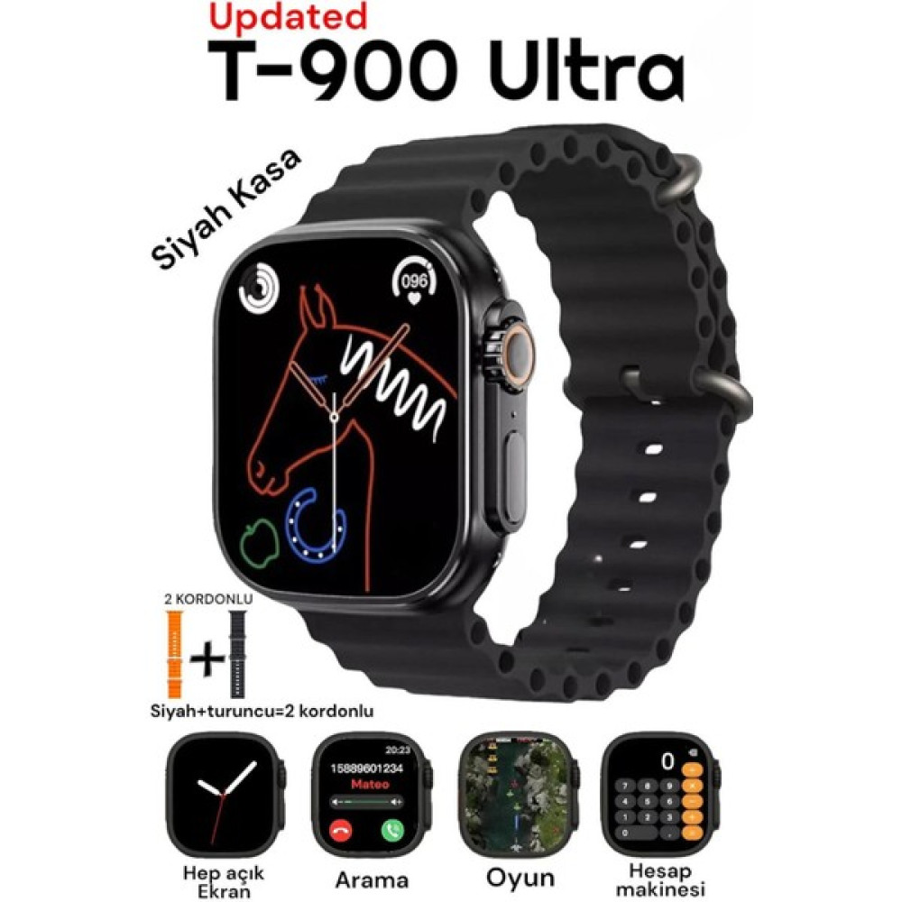Akıllı Saat 8 Ultra T900-PLUS Ios/android Destekli 2.08INCH Arama Özeliği Sağlık Sensörlü - Q21 Siyah Akıllı Saat Fiyatı
