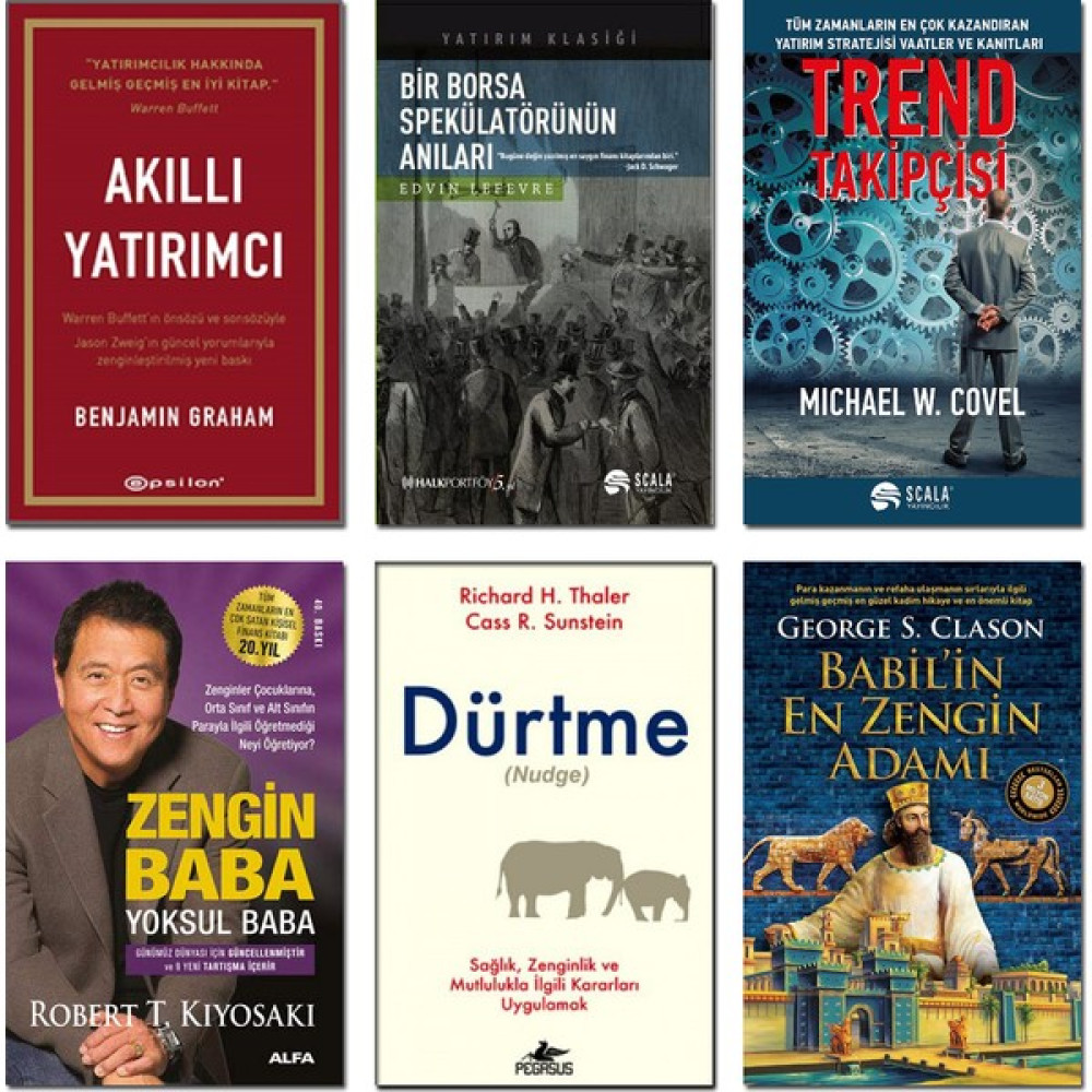 Akıllı Yatırımcı + Bir Borsa Spekülatörünün Anıları + Trend Takipçisi + Zengin Baba Yoksul Baba + Dürtme (Nudge) + Babil'in En Zengin Adamı - 6 Kit... Ekonomi Pazarlama Kitapları Fiyatı
