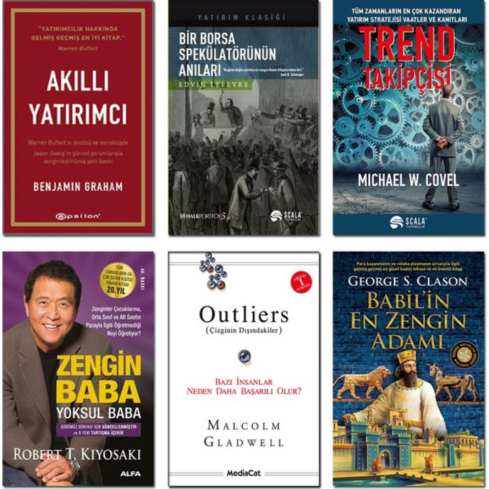 Akıllı Yatırımcı + Bir Borsa Spekülatörünün Anıları + Trend Takipçisi + Zengin Baba Yoksul Baba + Outliers (Çizginin Dışındakiler) + Babil'in En Ze... Ekonomi Pazarlama Kitapları Fiyatı
