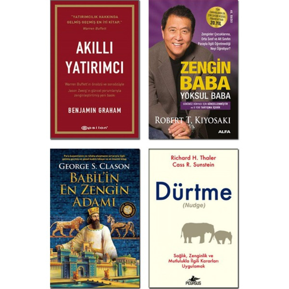 Akıllı Yatırımcı + Zengin Baba Yoksul Baba + Babil'in En Zengin Adamı + Dürtme (Nudge) - 4 Kitap Set Ekonomi Pazarlama Kitapları Fiyatı