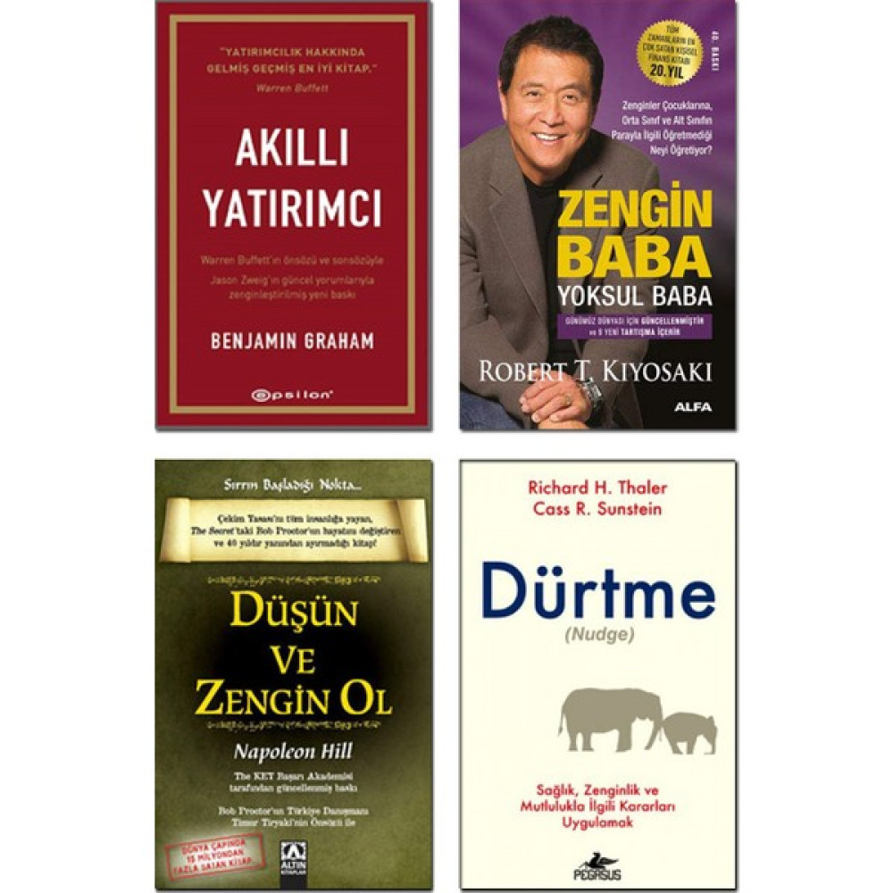 Akıllı Yatırımcı + Zengin Baba Yoksul Baba + Düşün ve Zengin Ol + Dürtme (Nudge) - 4 Kitap Set Ekonomi Pazarlama Kitapları Fiyatı