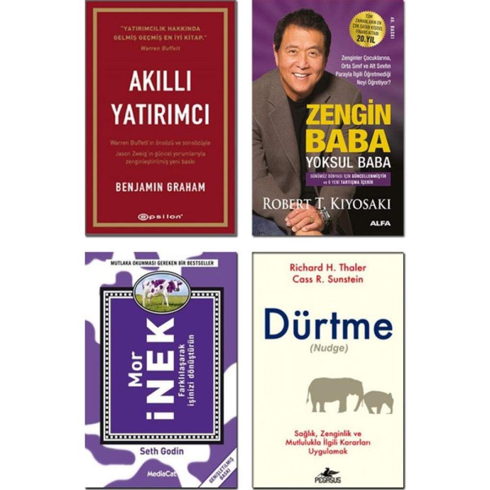 Akıllı Yatırımcı + Zengin Baba Yoksul Baba + Mor Inek + Dürtme (Nudge) - 4 Kitap Set Ekonomi Pazarlama Kitapları Fiyatı