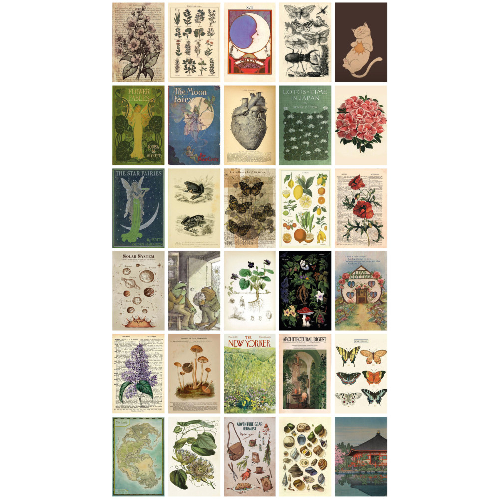 AKILLICA Vintage Botanical 30lu Duvar Posteri Seti Oda Dekoru Vintage Botanical Poster Seti Ev & Dekorasyon Aksesuarları Fiyatı