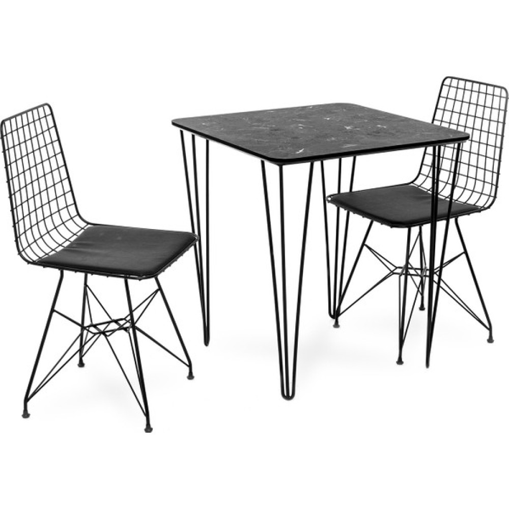 Akın Lüx Modern Metal Ayaklı Masa Sandalye Takımı - Siyah - 74 x 70 x 70 cm Masa - Sandalye Seti / Takımı Fiyatı